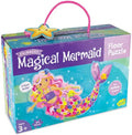 Box for a mermaid floor puzzle with a pink handle, featuring a mermaid with pink hair and shimmery rainbow scales.