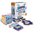 Two colorful game boxes with white blocks featuring bright icons and square cards showing matching grid patterns.