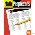 Math Perplexors cover featuring a logic puzzle grid and yellow pencil on a red background with white math symbols.