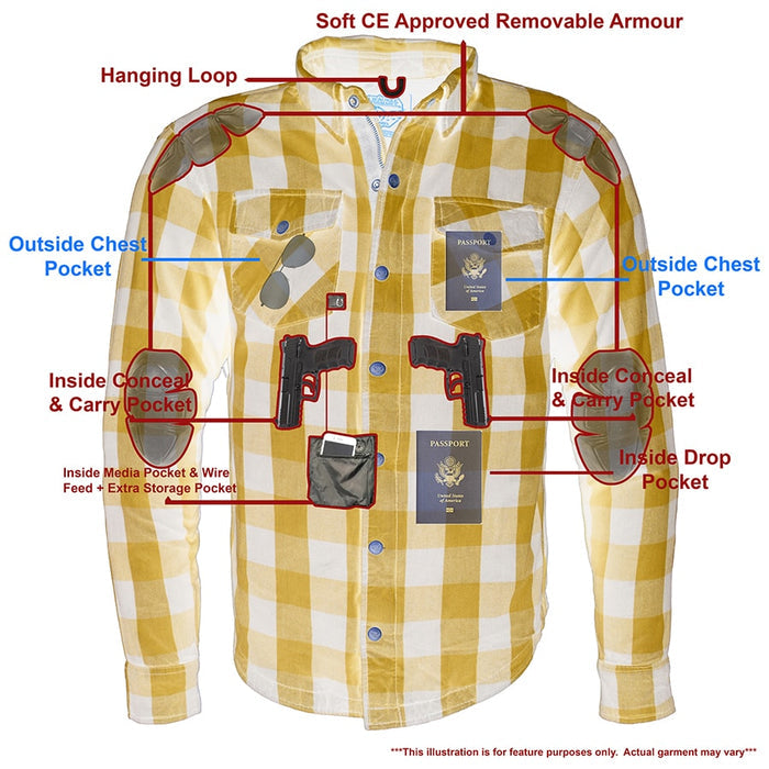 Men’s Armored Checkered Flannel Biker Shirt w/ Aramid® by DuPont™ Fibers