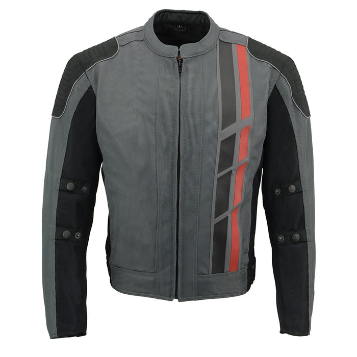 Mens Black & Grey Mesh Armored Racing Jacket w/ Racing Stripes