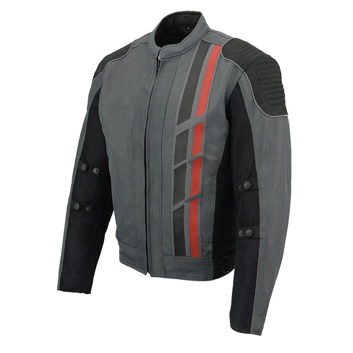 Mens Black & Grey Mesh Armored Racing Jacket w/ Racing Stripes