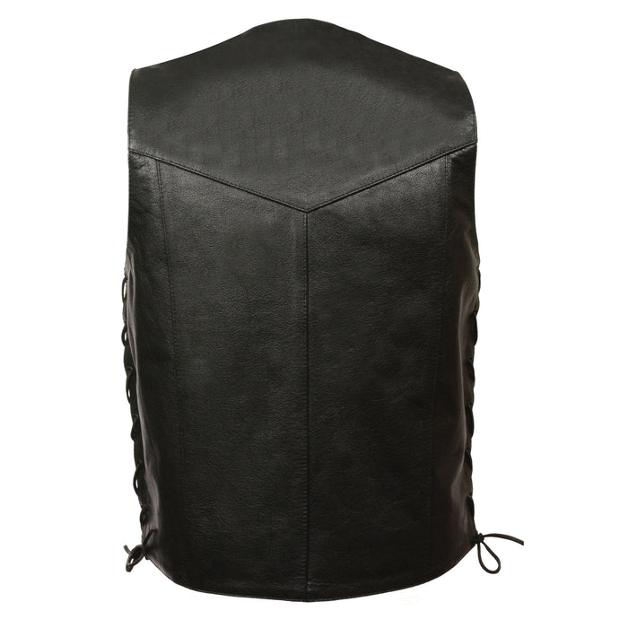 Men’s Black Side Lace Biker Vest w/ Gun Pocket – Tall
