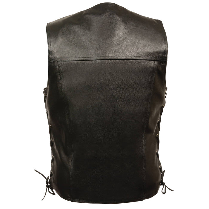 Men’s Black Side Lace Vest w/ Denim Style Pockets – Tall