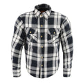Men’s Black & White Armored Flannel Biker Shirt w/ Reinforced Fibers