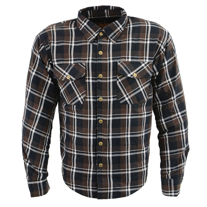 Men’s Brown Checkered Armored Flannel Biker Shirt w/ Reinforced Fibers
