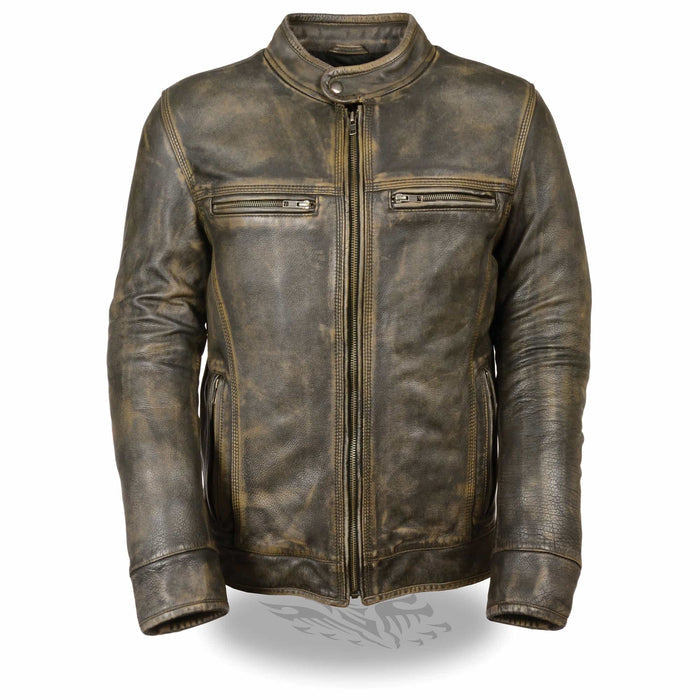 Men’s Brown Distressed Scooter Jacket w/ Venting