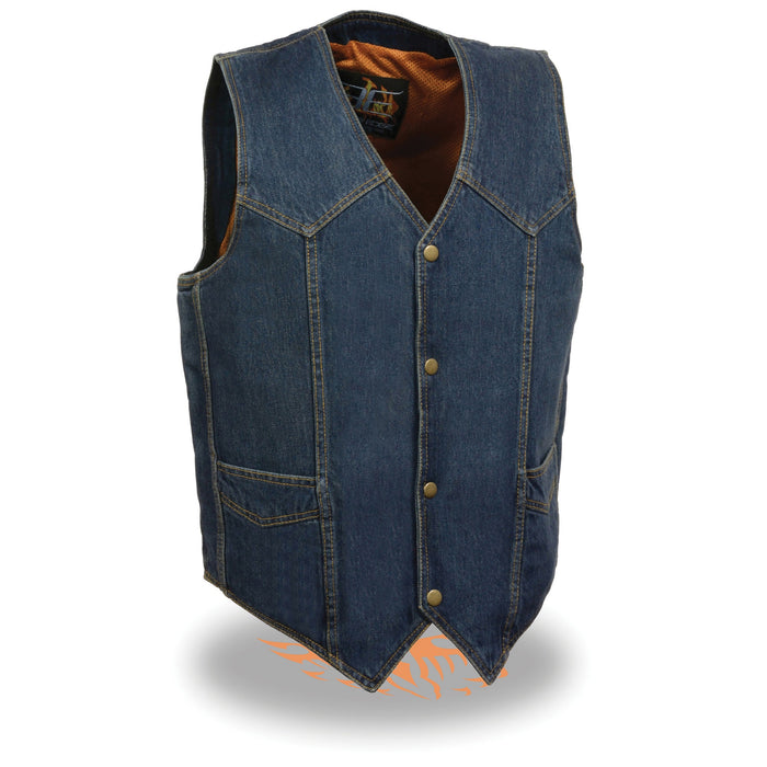 Men’s Classic Snap Front Denim Biker Vest