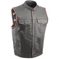 Men’s Club Style Leather Vest with Red Stitching & Laced Arm Holes