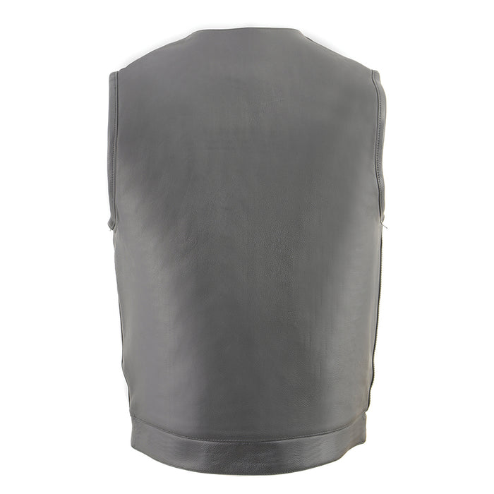 Men’s Cool Tec Collarless Leather Snap/Zip Front Club Style Vest