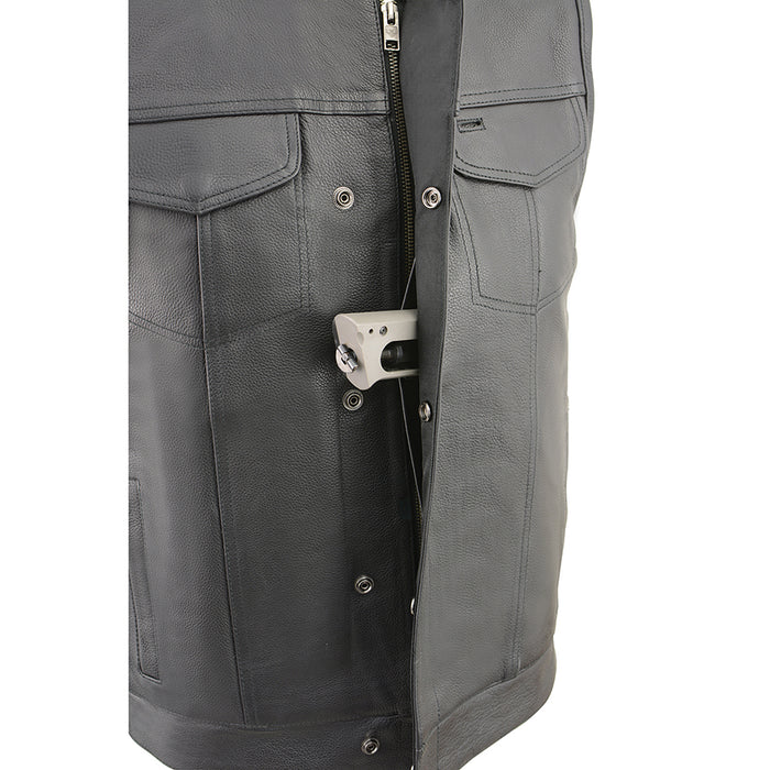 Men’s Cool Tec Collarless Leather Snap/Zip Front Club Style Vest