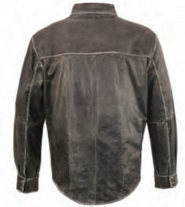 Men’s Distressed Grey Lightweight Leather Snap Front Shirt