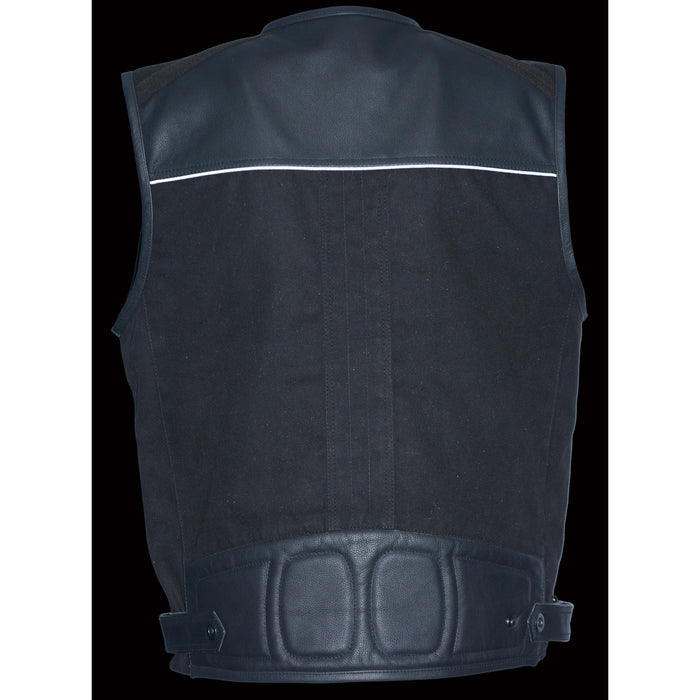 Men’s Leather & Canvas Zipper Front Super Utility Multi Pocket Vest