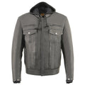 Men’s Leather Utility Pocket Vented Jacket w/ Full Sleeve Removable Hoodie