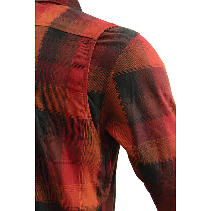 Men’s Red & Orange Armored Flannel Biker Shirt w/ Reinforced Fibers