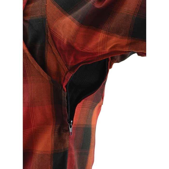 Men’s Red & Orange Armored Flannel Biker Shirt w/ Reinforced Fibers