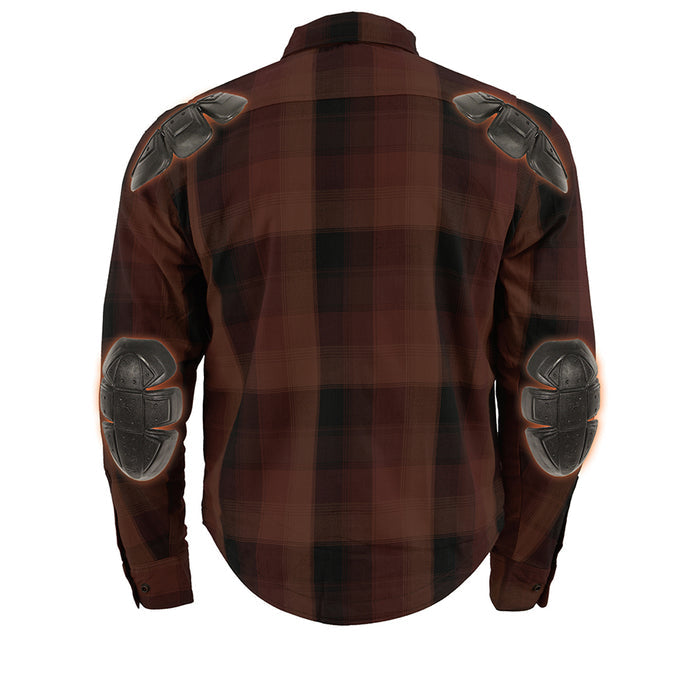 Men’s Red & Orange Armored Flannel Biker Shirt w/ Reinforced Fibers