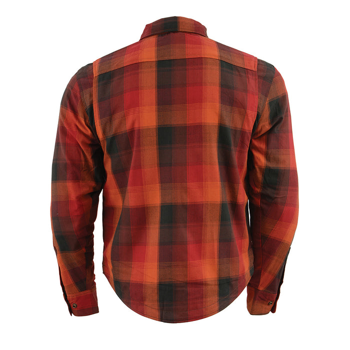 Men’s Red & Orange Armored Flannel Biker Shirt w/ Reinforced Fibers