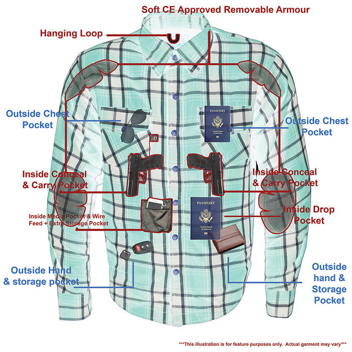 Men’s Red & Orange Armored Flannel Biker Shirt w/ Reinforced Fibers