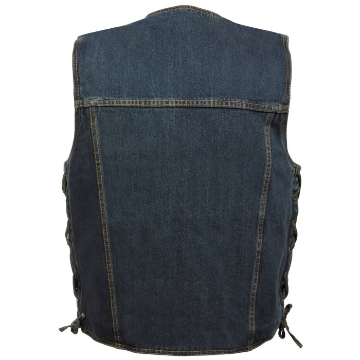 Men’s Side Lace Denim Vest w/ Chest Pockets