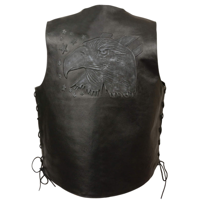 Men’s Side Lace Leather Vest w/ Eagle Head & Stars