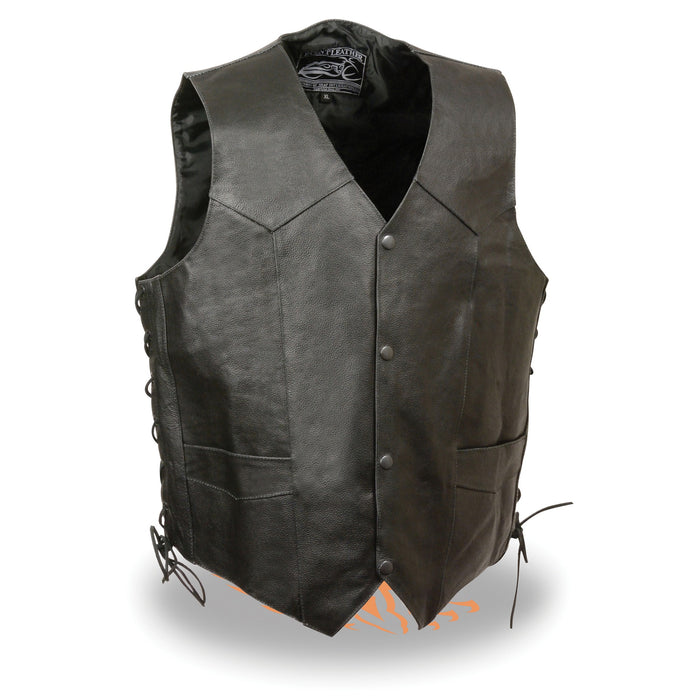 Men’s Side Lace Leather Vest w/ Eagle Head & Stars