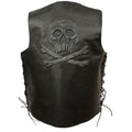 Men’s Side Lace Leather Vest w/ Skull & Cross Bones