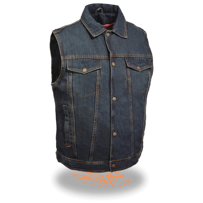 Men’s Snap Front Denim Vest w/ Shirt Collar