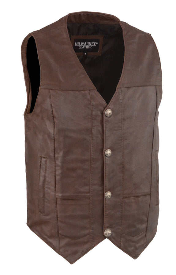 Men’s Western Style Plain Side Vest w/ Buffalo Snaps - Brown