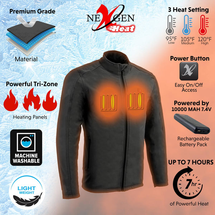 Men’s Zipper Front Heated Soft Shell Jacket w/ Front & Back Heating Elements