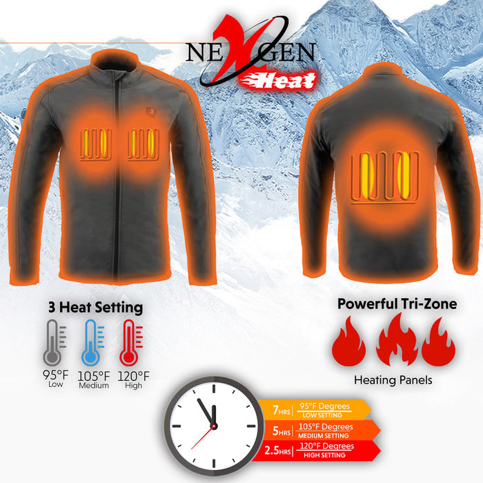 Men’s Zipper Front Heated Soft Shell Jacket w/ Front & Back Heating Elements