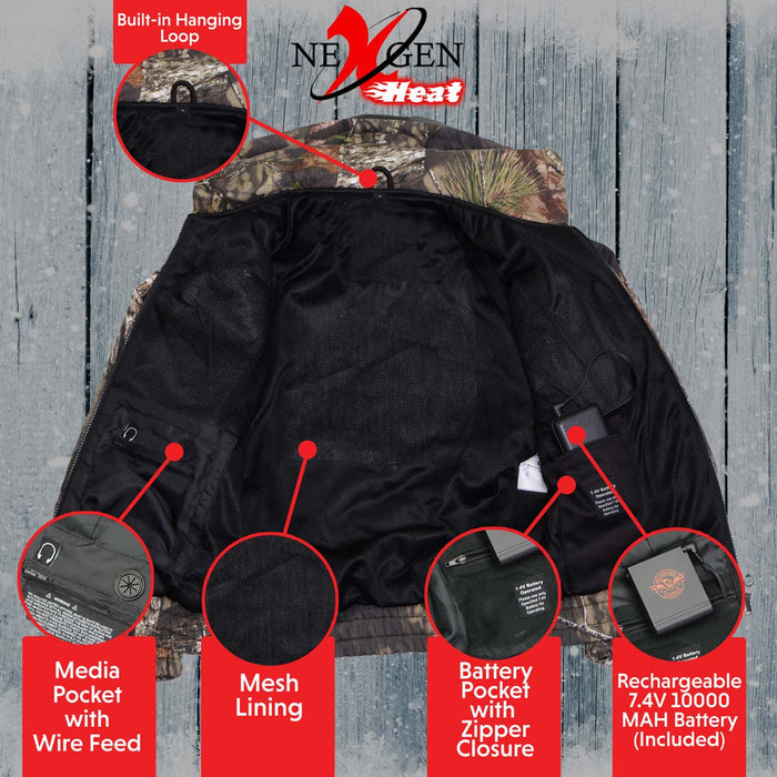 Men’s Zipper Front Mossy Oak® Camo Heated Hoodie w/ Front & Back Heating