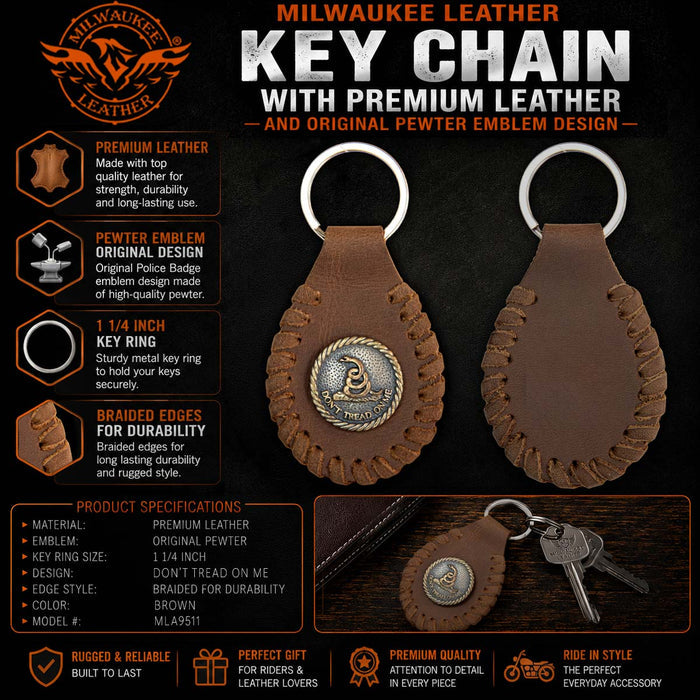 Milwaukee Leather Black Don't Tread On Me Pewter Emblem Key Chain - MLA9511