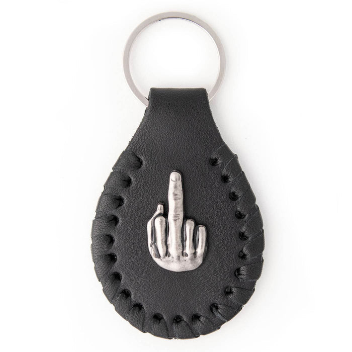 Milwaukee Leather Black Middle Finger Pewter Emblem Key Chain - MLA9508