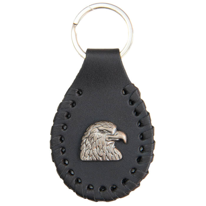 Milwaukee Leather Eagle Head Pewter Emblem Black Key Chain - MLA9506