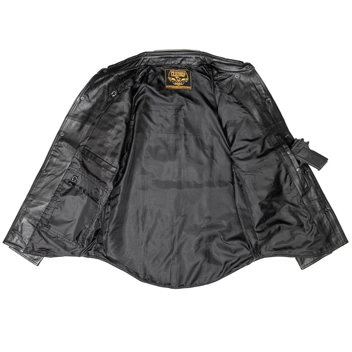Milwaukee Leather LKM1601 Men's Black Lightweight Snap Front Casual Biker Leather Shirt
