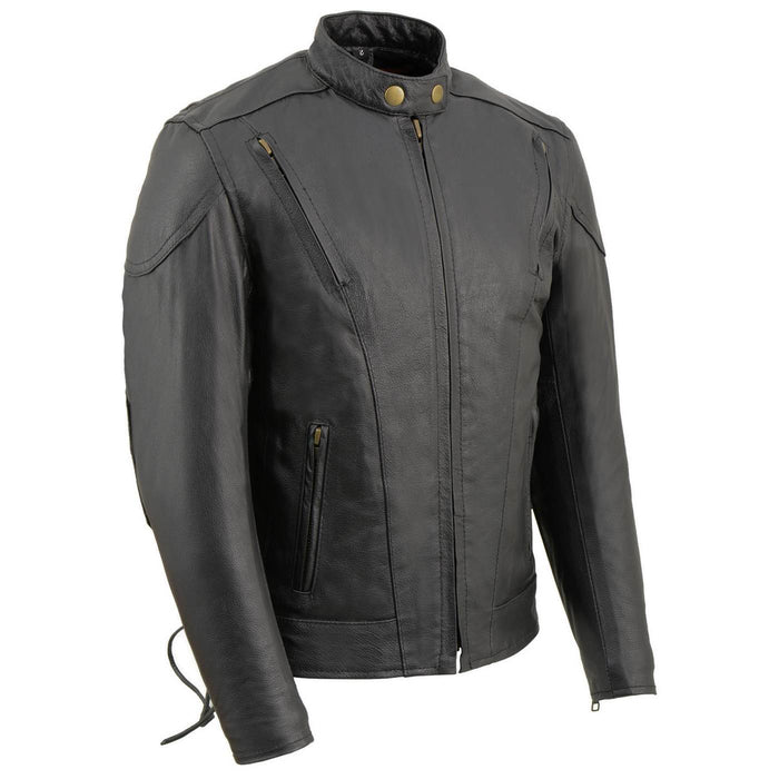 Milwaukee Leather LKM1900 Boy's Black Leather Side Lace Vented Moto Jacket