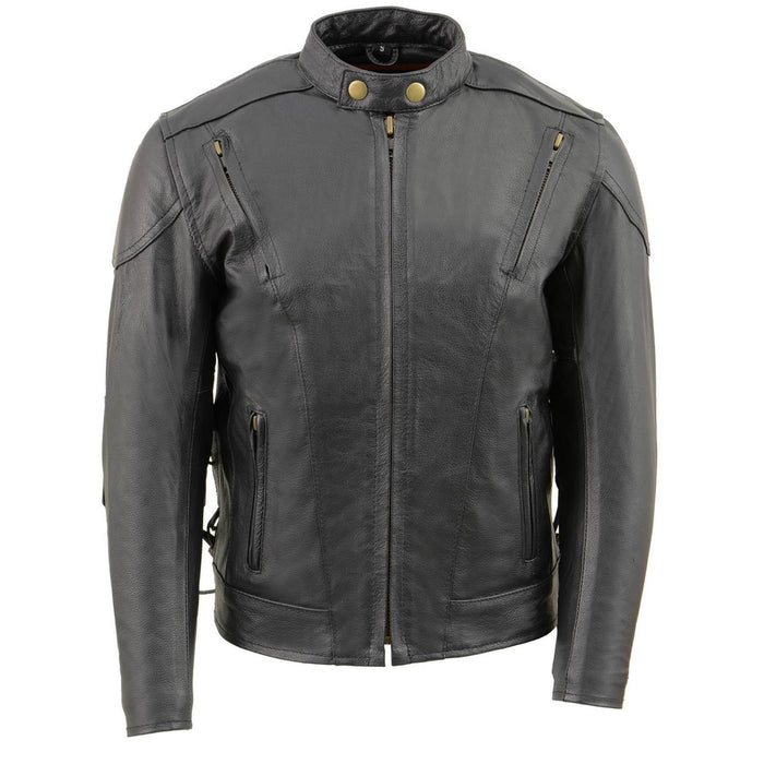 Milwaukee Leather LKM1900 Boy's Black Leather Side Lace Vented Moto Jacket