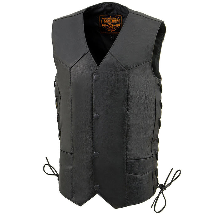 Milwaukee Leather LKY3860 Youth Size Black Leather Motorcycle Riders Vest w/ Side Lace