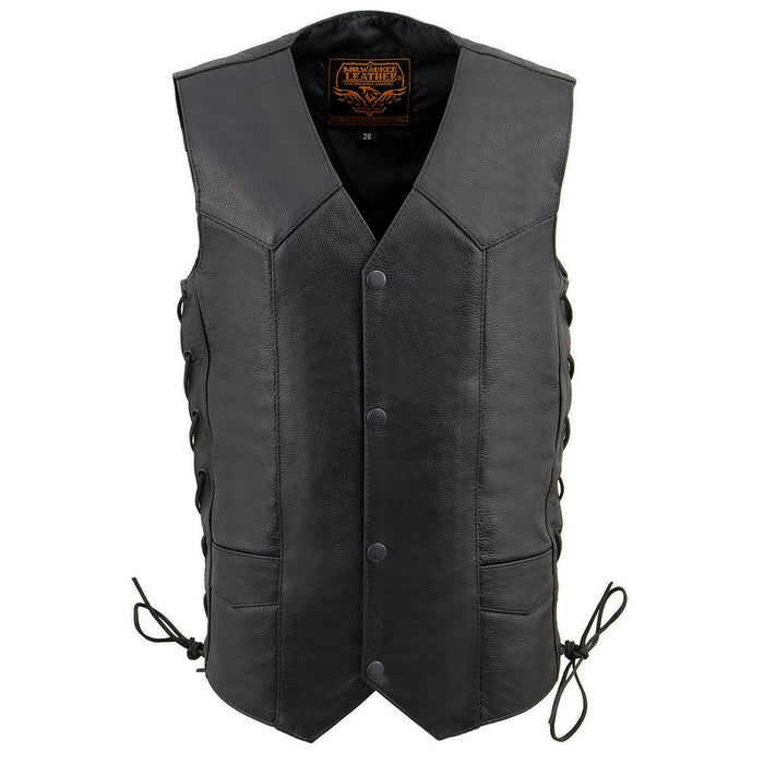 Milwaukee Leather LKY3860 Youth Size Black Leather Motorcycle Riders Vest w/ Side Lace