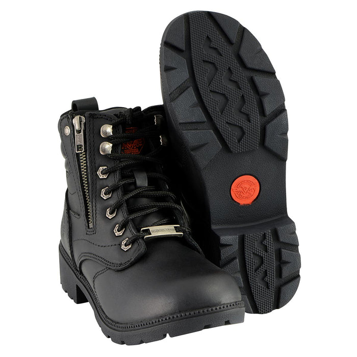 Milwaukee Leather MBL9320 Women's Premium Black Leather Lace-Up Motorcycle Riding Boots with Side Zipper