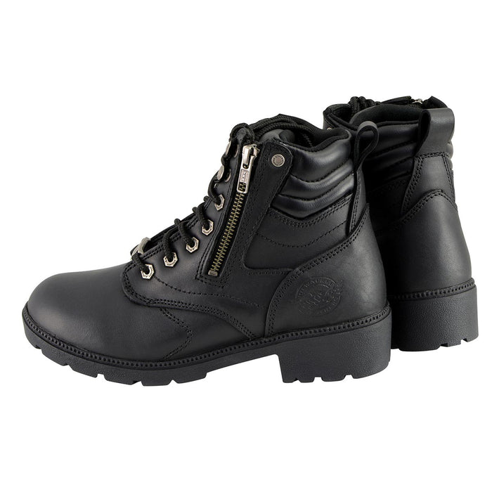 Milwaukee Leather MBL9320 Women's Premium Black Leather Lace-Up Motorcycle Riding Boots with Side Zipper