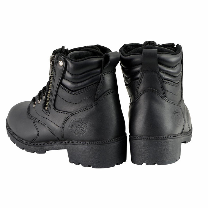 Milwaukee Leather MBL9320 Women's Premium Black Leather Lace-Up Motorcycle Riding Boots with Side Zipper