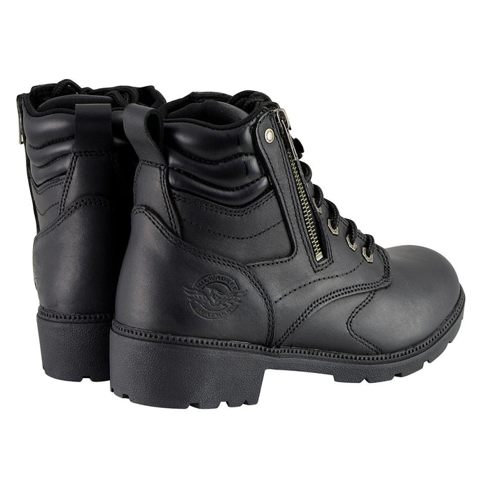 Milwaukee Leather MBL9320 Women's Premium Black Leather Lace-Up Motorcycle Riding Boots with Side Zipper