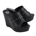 Milwaukee Leather MBL9408 Women's Black Open Toe Fashion Casual Platform Wedges with Rivet Details