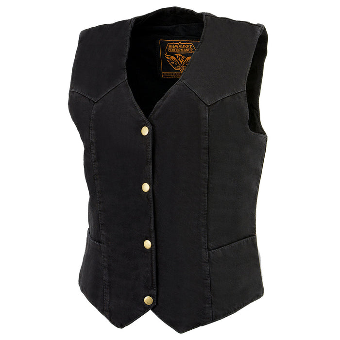 Milwaukee Leather MDL4000 Women's Black Denim 4-Snap Button Closure Motorcycle Rider Vest