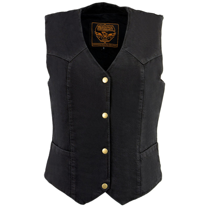 Milwaukee Leather MDL4000 Women's Black Denim 4-Snap Button Closure Motorcycle Rider Vest