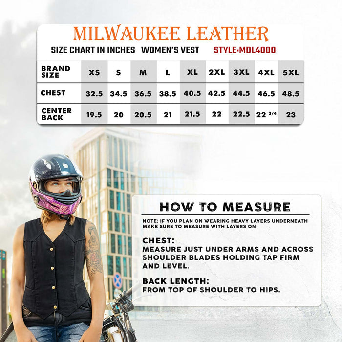 Milwaukee Leather MDL4000 Women's Blue Plain Side 4 Snap Front Denim Vest