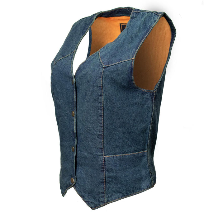 Milwaukee Leather MDL4000 Women's Blue Plain Side 4 Snap Front Denim Vest