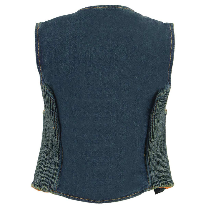 Milwaukee Leather MDL4010 Women's Blue Zipper Front Denim Vest with Side Stretch